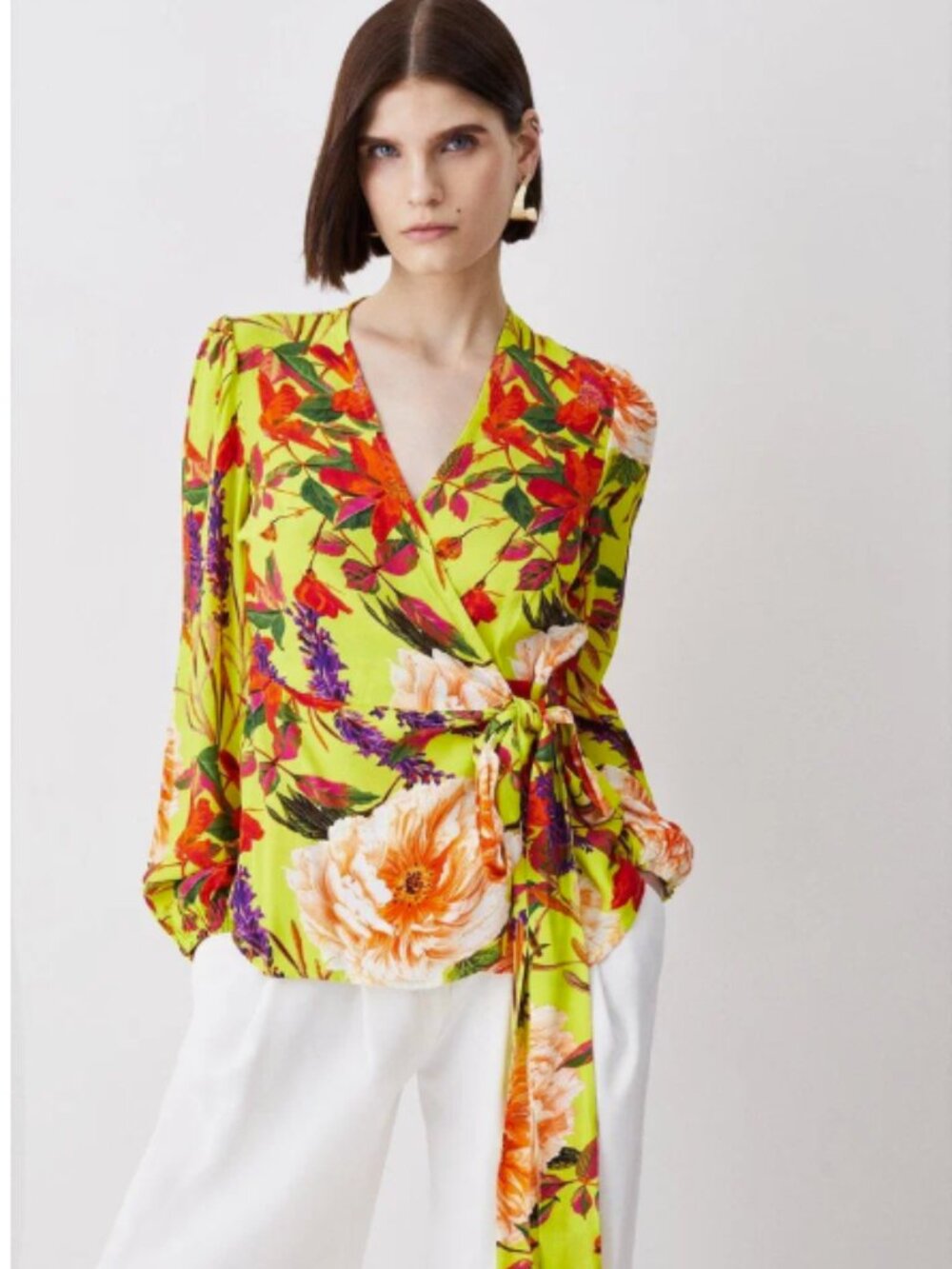 KAREN MILLEN Multi-colored floral Summer Botanical wrap top size 2 NWT